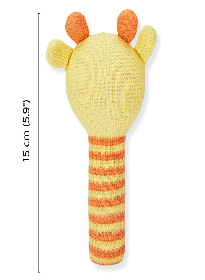 Haus & Kinder Baby Rattle Toy - Pack of 1 | Giraffe-Shaped Knitted Rattle for Newborns | Yellow, Soft Cotton with Polyfibre Filling, Sensory Toy - 15 cm - 0-2 Years | Safe First Toy for Babies - Image 3